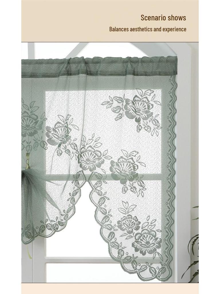 American Green Linen Lace Sheer Curtain - French Double Layer Partition Curtain
