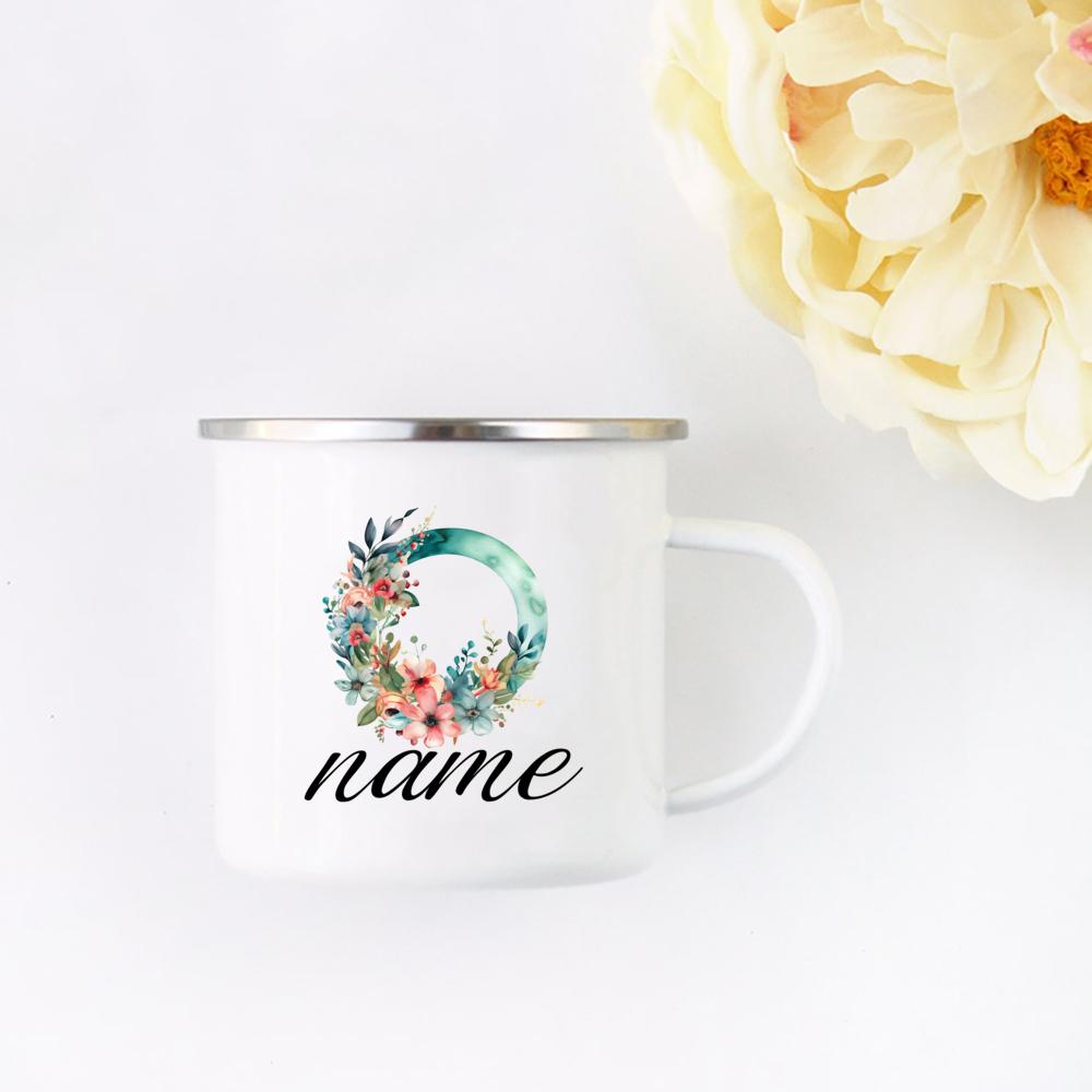 Personalisierte Blumige Initialen Namensbecher Benutzerdefinierter Name Tee Kaffee Heiße Schokolade Tasse Braut Brautjungfer Muttertag Geschenk für Sie