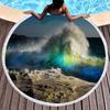 Blue Sea Wave Round Beach Towel with Tassels, Microfiber Beach Blanket Absorbent Quick Dry Soft Pool Towel Portable Picnic Ma