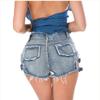 Nye Sommer Nattklubb Dame Høyt Liv Denim Shorts med Bokstaver, Ripped Slim Fit Jeans