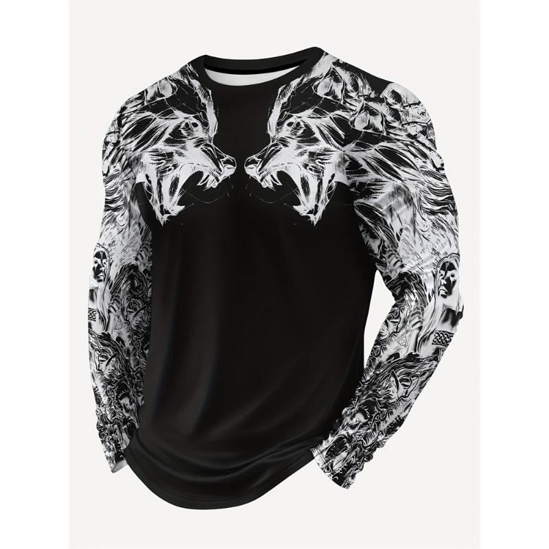 powerful lion men s trendy and fashionable long-sleeved t-shirt urban street trendy and fashionable men s top casual L