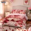 3pcs Valentine's Day romantic pink heart-shaped goblin print coreless down duvet cover set multi size bedroom bedding decoration