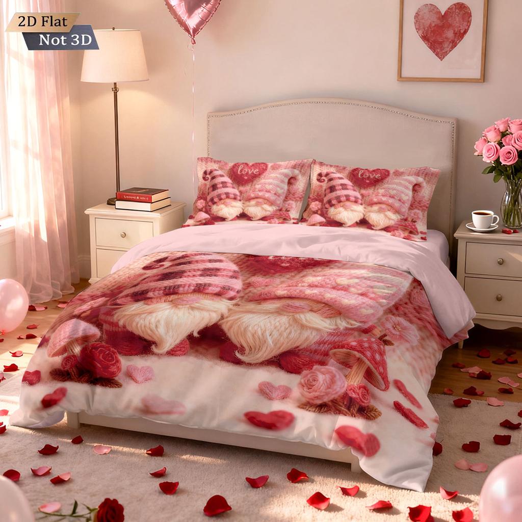 3pcs Valentine's Day romantic pink heart-shaped goblin print coreless down duvet cover set multi size bedroom bedding decoration
