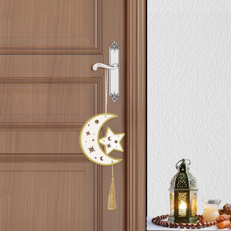 3pcs Wooden Handicrafts Hanging Ornaments for Ramadan, Star and Moon Tassel Hanging Ornaments, Home Decoration,Hanging Ornaments
