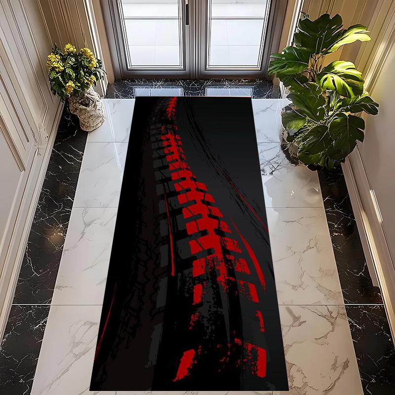 Alfombra Pasillera Runner Rayas de Carrera Rojo Negro, Alfombra, Felpudo Lavable Antideslizante para Pasillo, Decoración del Hogar Estética Streetwear Felpudo de Bienvenida