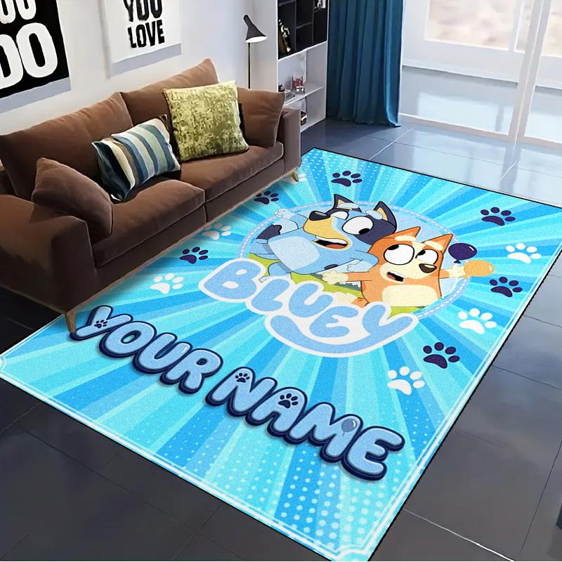 Name Custom Bluey Cartoon Carpet Rug for Living Room Bedroom Home Sofa Decoration,Kids play Non-slip Floor Mat