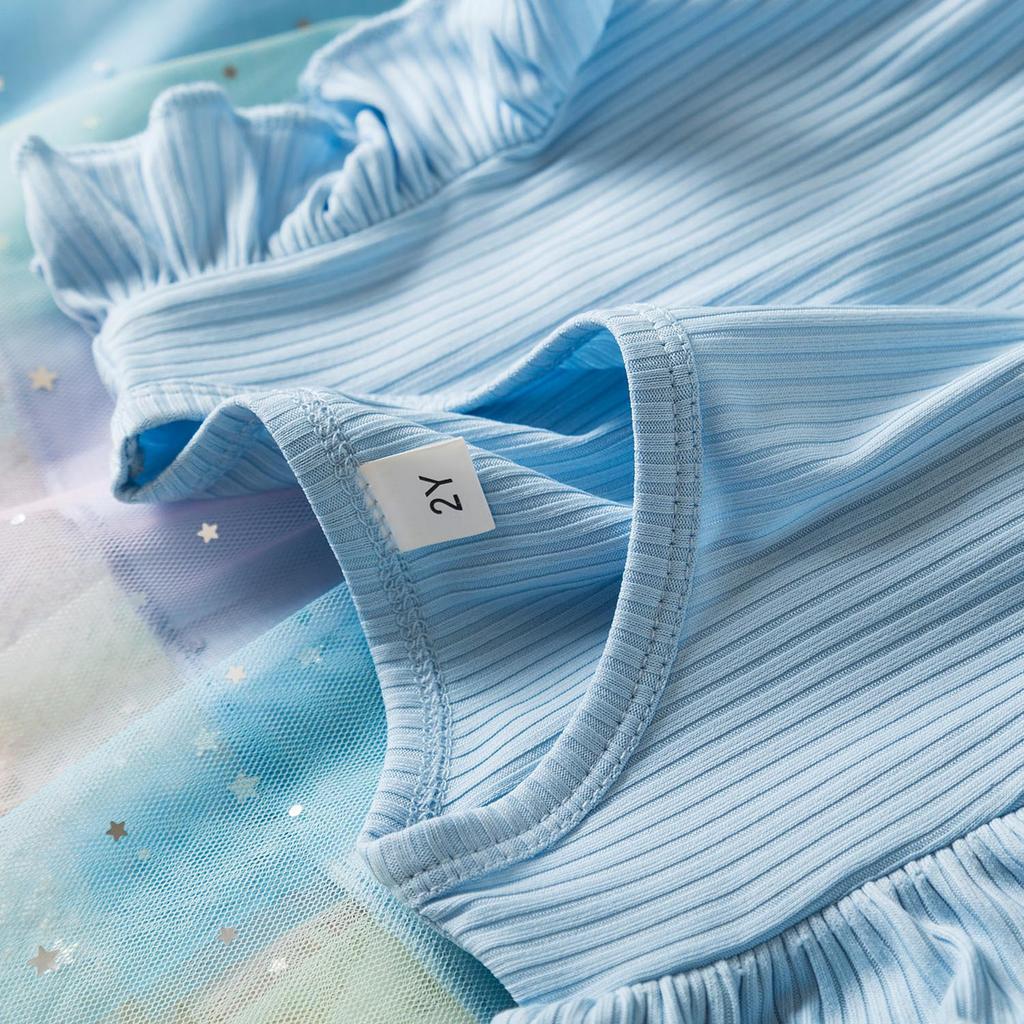 Mädchen Mode Flatterärmel Süßes Farbverlauf Mesh Prinzessinenkleid Kinder Geburtstags Kleider Kleider