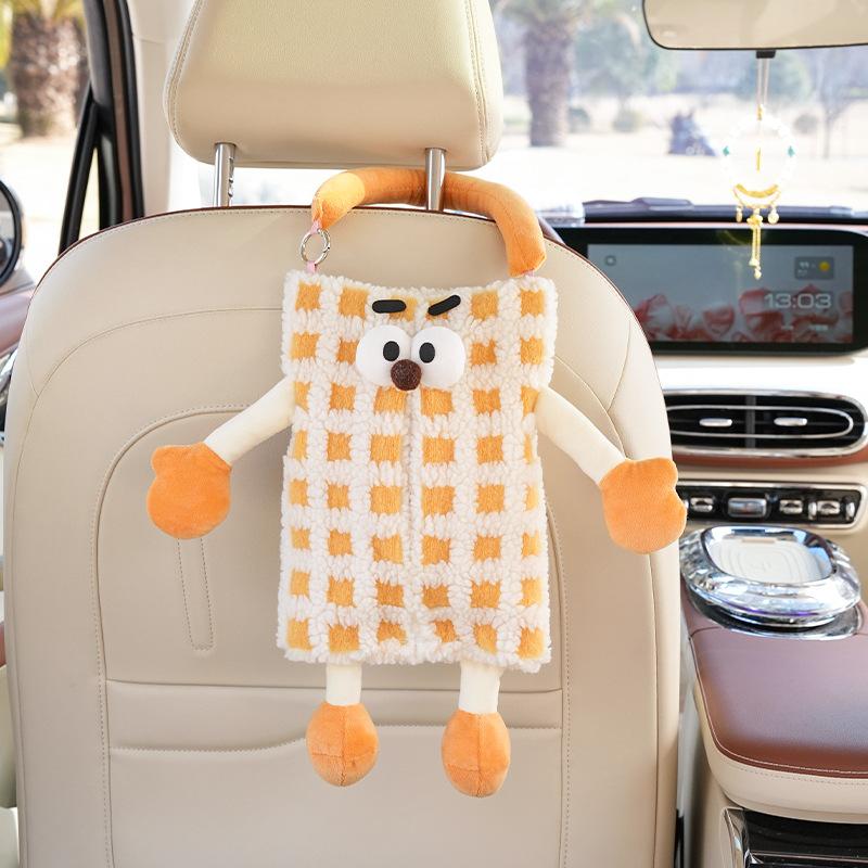 Cute Tissue Boxes Car Tissue Holder Auto Backseat Hanging Accessories Organizer Car Interior Decoration Plush Home Storage Bag