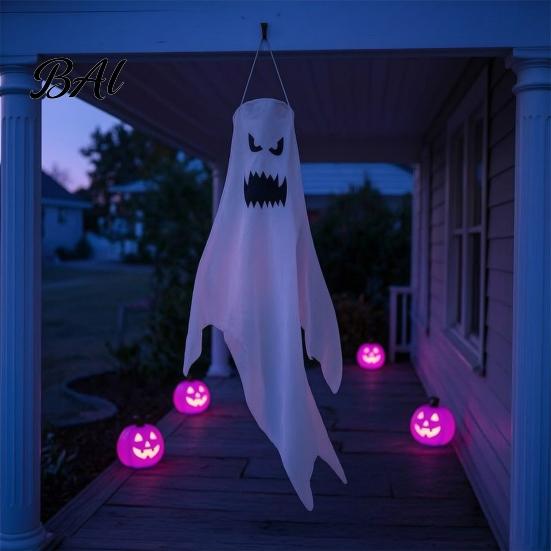 Festival Party Supplies 47 Inch Halloween Hanging Ghost Windsock with LED Lights, Luminous Flying Ghosts Knitted Fabric Flag Wind Socks for