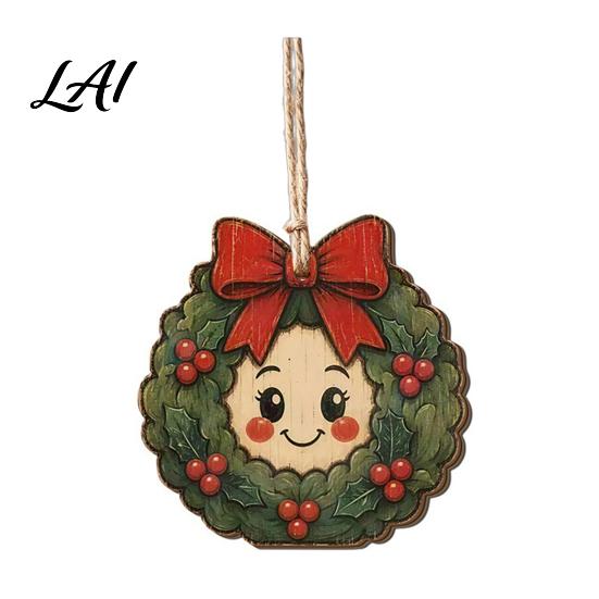 Holiday Tree Decoration Wooden Christmas Santa Claus Ornament Snowman Stocking Wreath Hanging Natural Wood Decor Decoration 2D Farmhouse Rustic