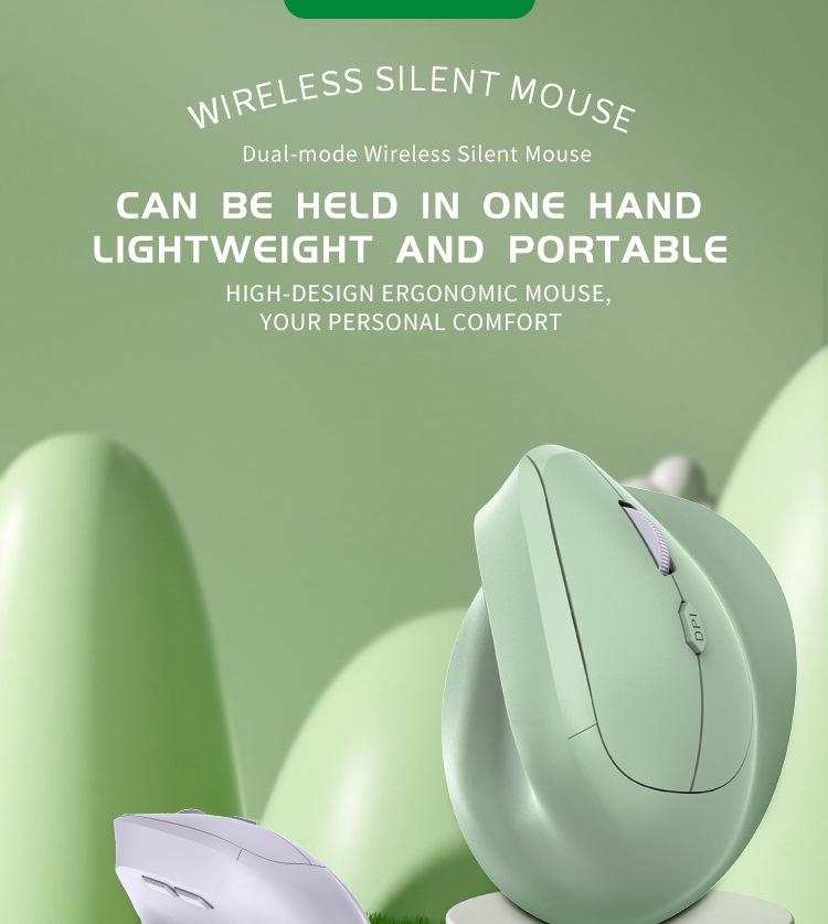 Ergonomic Wireless Bluetooth Dual-Mode Silent Vertical Mouse with Comfortable Grip for Convenient Office Use