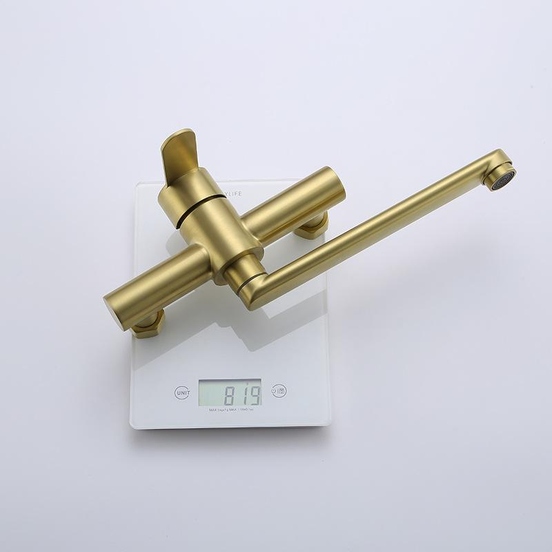Brushed Gold 304 Stainless Steel Kitchen Sink Faucet Wall-mounted Single Handle Rotate Hot And Cold Kitchen Faucet Nickel