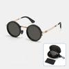 SHAUNA Full-folding Light-reducing Metal Punk ND9-level Adjustable Dimming Round Polarized Sunglasses UV400 With Case