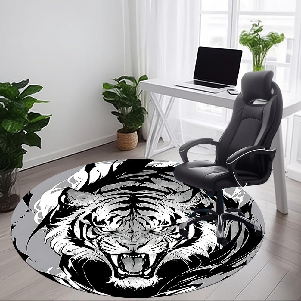 1pc Tiger Wildcat Office Round Area Rug, Under Office Chairs Bedroom Living Room Home Decor, Room Deco