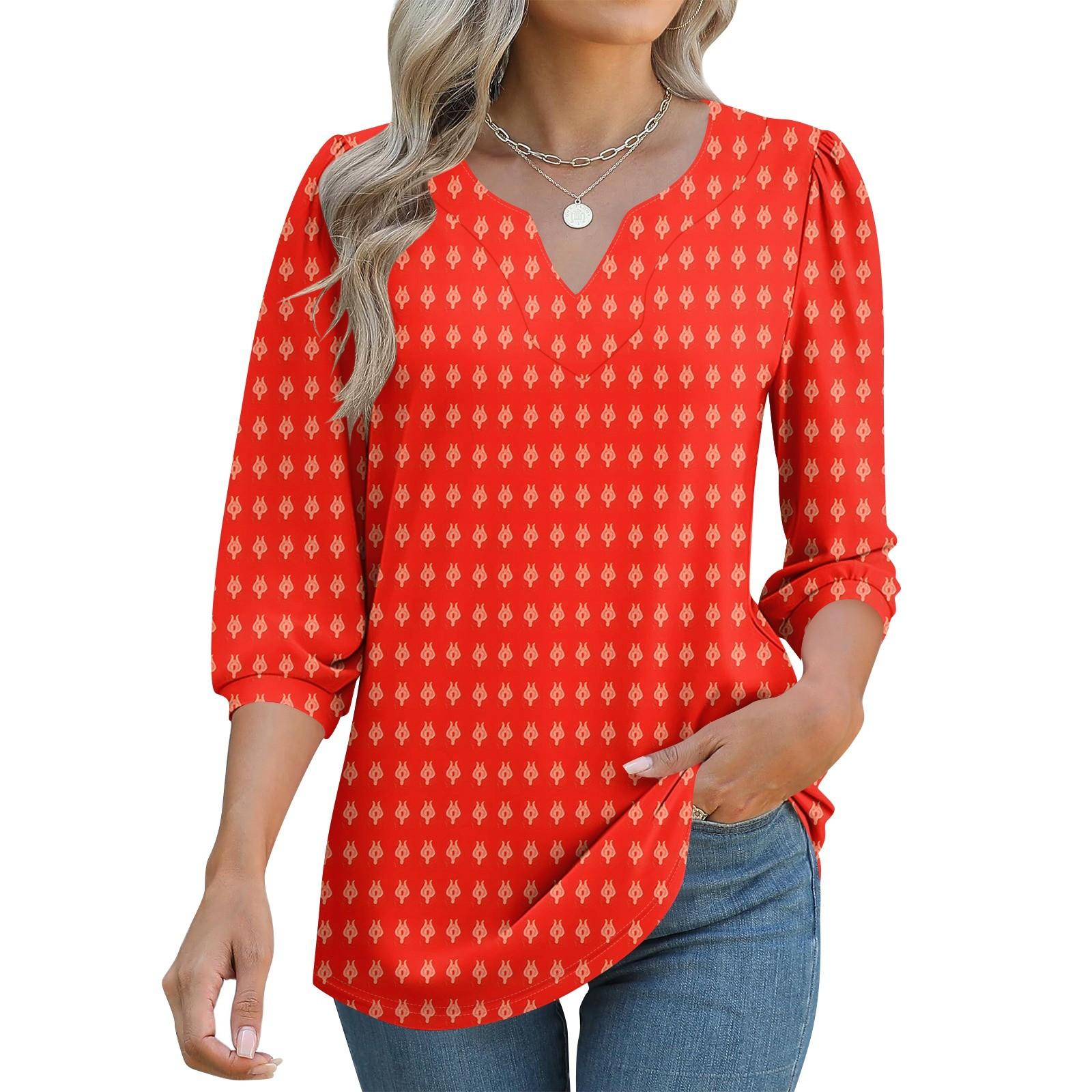 

Women s 3/4 Sleeve Shirts Graphic Tees Shirts Casual Basic Tops Pullovers XL червоний