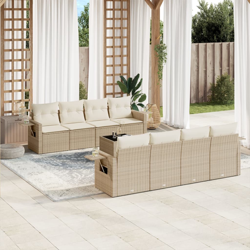 Vidaxl 9-Cz. Set di Mobili da Giardino con Cuscini, Beige, Polyrattan