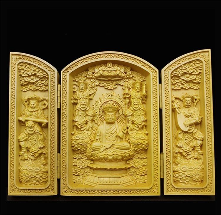 Wood Carving Guanyin, God of Wealth  Sculptures and Figurines High-quality Portable Home Room Office Wealth Luck Feng Shui Decor