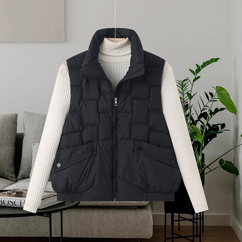 

Autumn and winter new cotton-padded vest women s stand-up collar down cotton vest loose short wear vest women s coat M чёрный