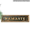 2D Flat, 1pc Indian Greetings "Namaste" Aluminium Decorative Sign - 15.7×3.94inch, Rustic Golden Lettering On Weathered Aluminium, Perfect for Home