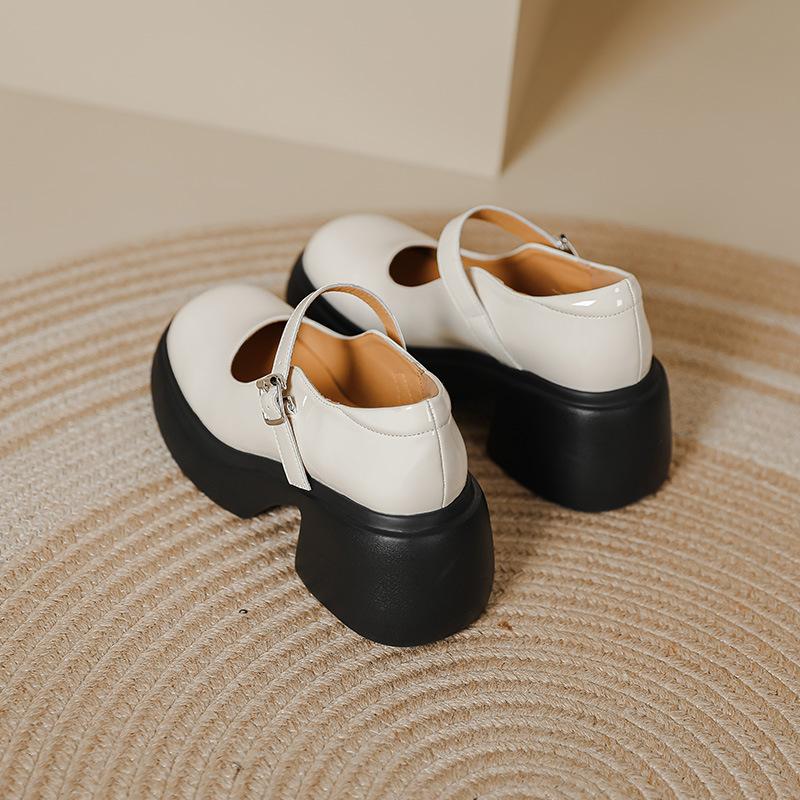 

Туфли-лодочки на платформе и высоком каблуке, женские, весна и лето, новые, универсальные, с открытым верхом, французский толстый каблук, круглый носок, ремешок с пряжкой, одинарные 40