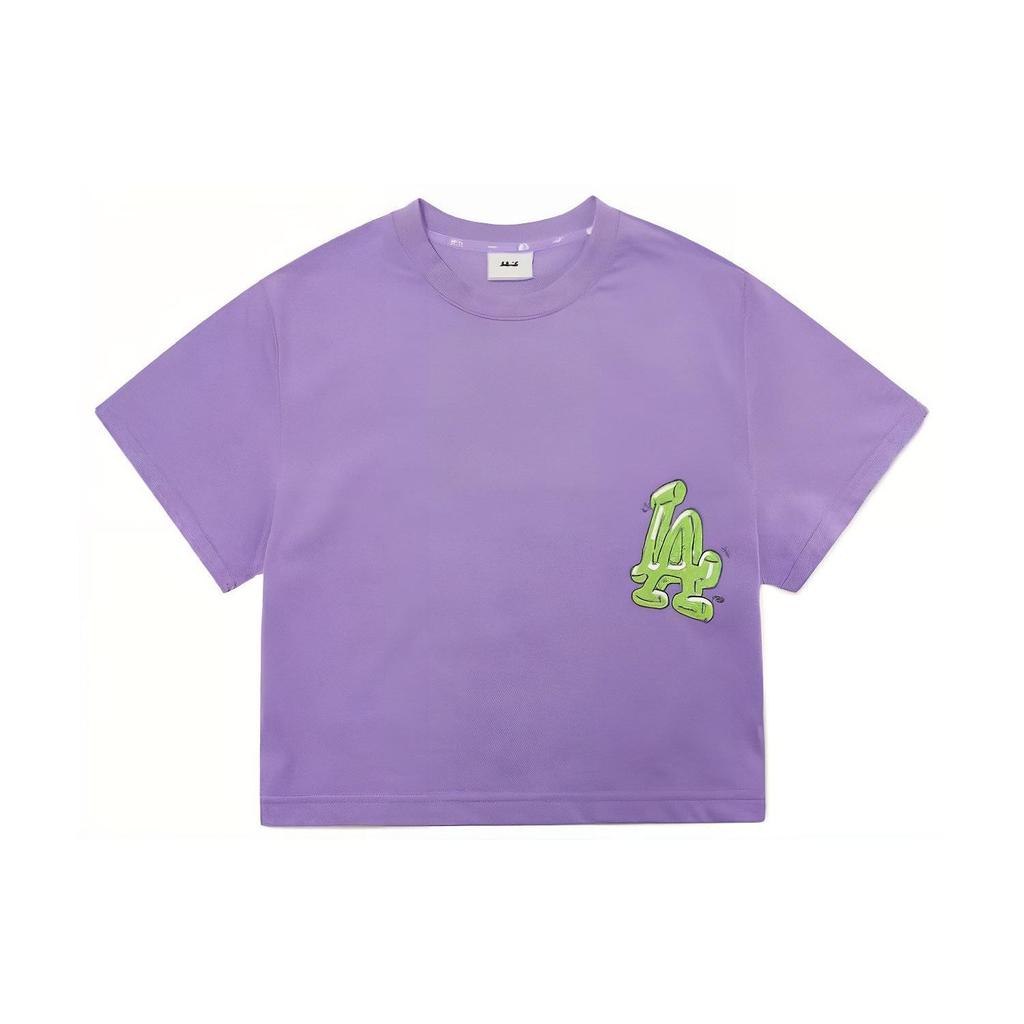 MLB FW21 Back Print Logo Pullover Round Neck Short Sleeve Cropped Top Women tops Purple 3FTSL8023-07PPN