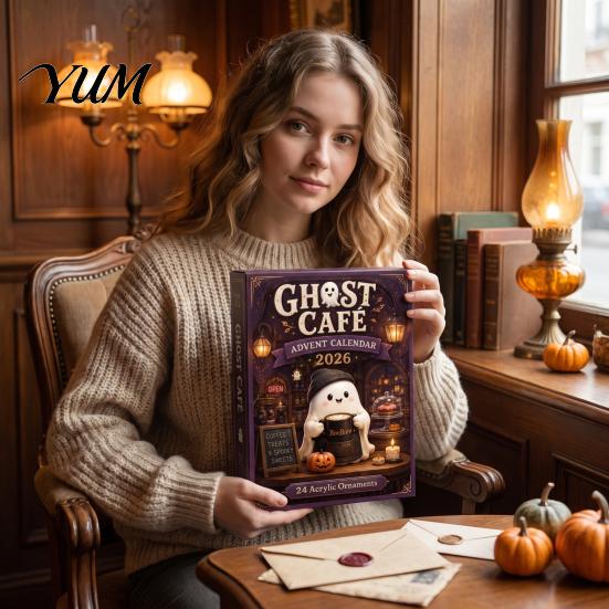 Retro Gift Box Packaging Halloween Advent Calendar, 24-Day Acrylic Ghost Figure Countdown Set Calendar with Diverse Themes, Cute Desk Decor,