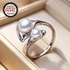 Double Natural Freshwater Pearl Rings For Women Fashion Female Ring Pearl Jewelry Adjustable Ring