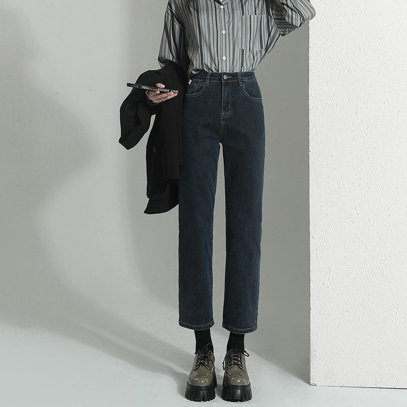 Φθινοπωρινό Γυναικείο Ψηλόμεσο Slim Straight Jeans Plus Size