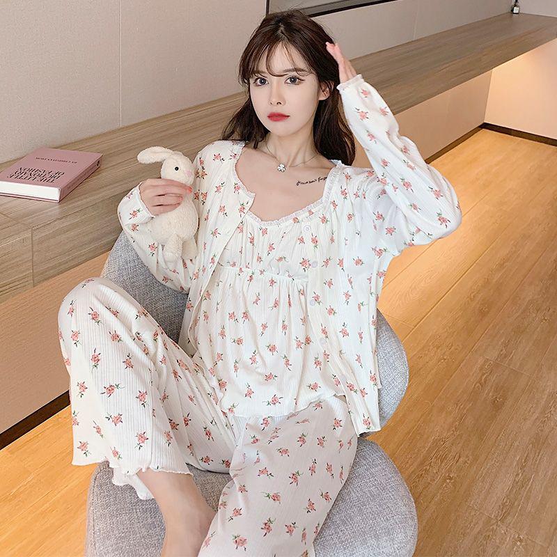 Set de pijama de damă din catifea aurie pentru toamna/iarna 2024: Mânecă lungă și pantaloni, Stil prințesă de palat, Port de interior/exterior