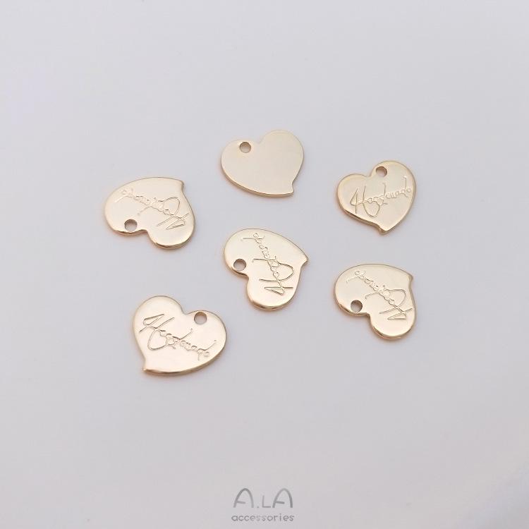 14K Gold-Filled Flower Engraved Heart & Rectangle Pendant Charm for DIY Jewelry