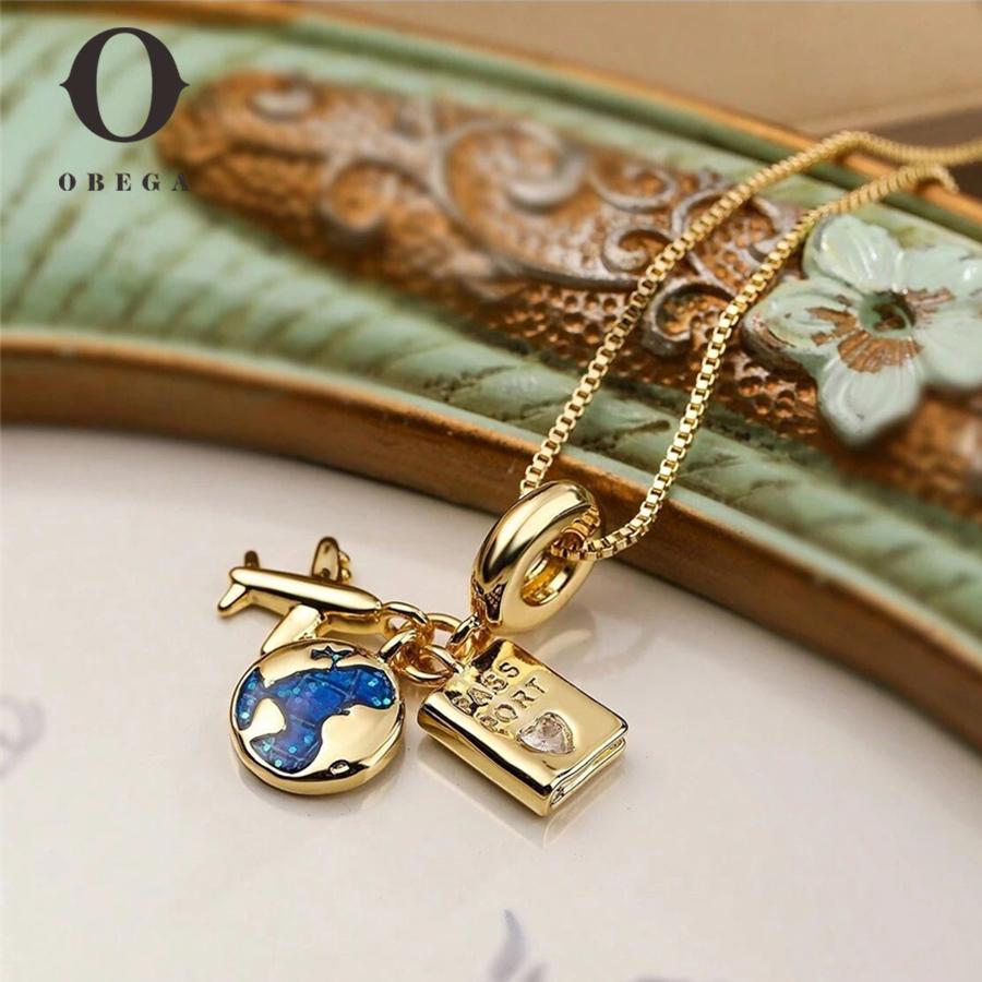 

Obega Creative Bule Earth Gold Color Plane Book Pendant For Women Lovely Cute Heart Shape Cubic Zircon Korean Design Jewelry