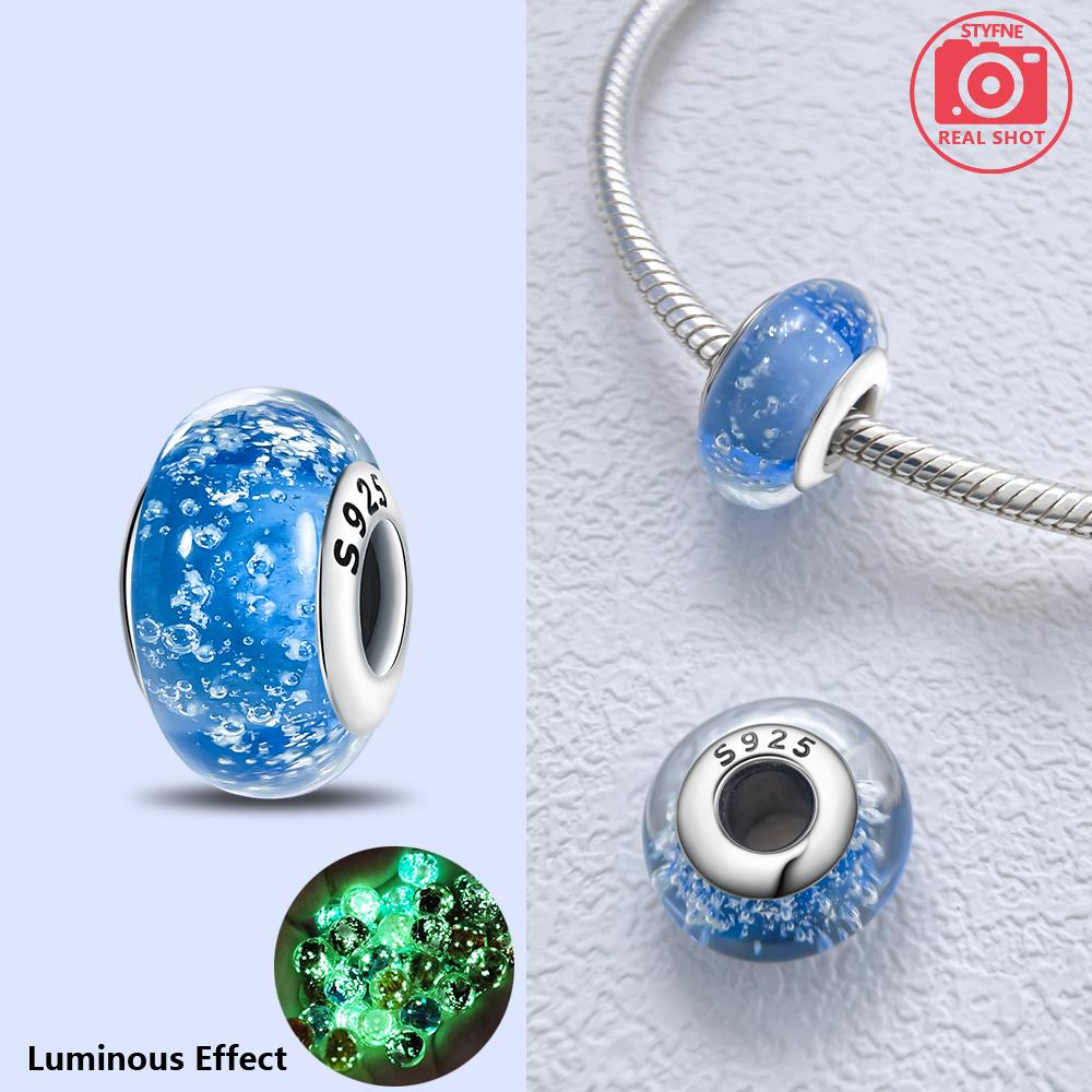 

Original Charms Copper Pink Blue Glowing Glass Beads Fit Bracelet Jewelry Fine Girl S Gift Diy Accessories