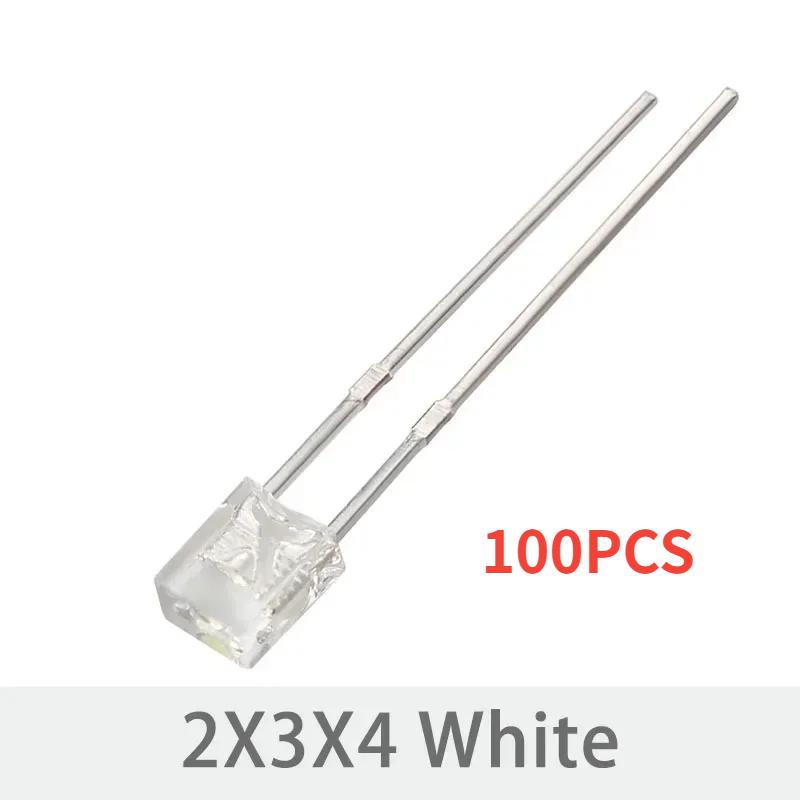 100/200PCS 2*3*4 LED Diode Kit Square LED Emitting Diodes Lamp White Red Green Blue Yellow Clear Diffused DIY Indicator 2x3x4mm