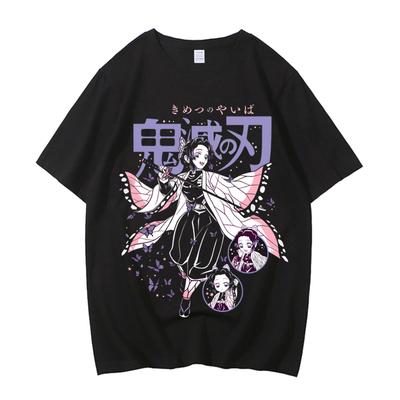 T-shirt Anime Japonais Demon Slayer Shinobu Kocho Vêtements Homme T-shirts Kawaii Tanjirou Col O Coton de Haute Qualité