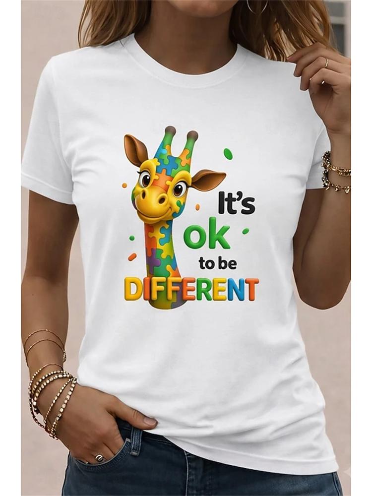 Women's Summer Round-Neck Casual T-Shirt: Artistic Short-Sleeve T-Shirt with Abstract Line Dog Print Minimalist Streetwear Top