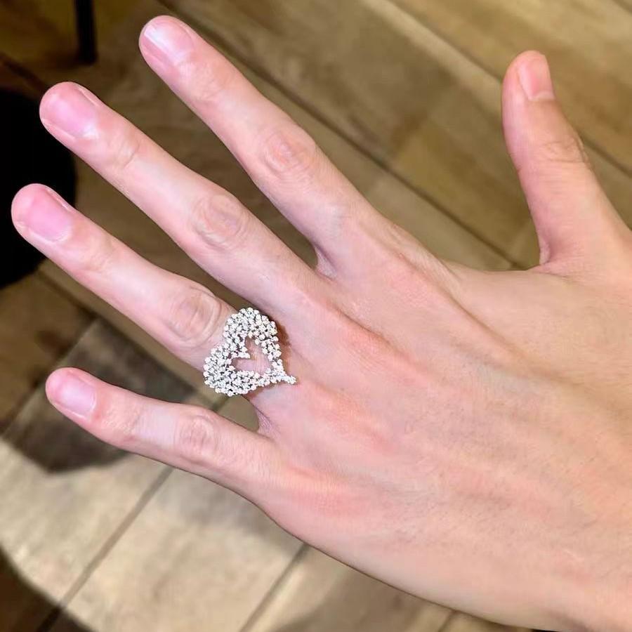 "Heart Diamond" French Explosive Hollow Love Ring Light Luxury Temperament Thousand Gold Sense Exquisite Fashion Index Finger Ring