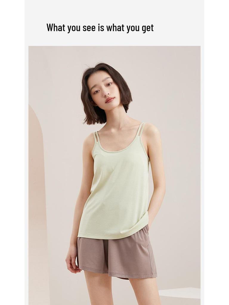 Oviezis Women's Ice Silk Camisole with Built-In Bra Pads, Thin and Loose Fit, Beautiful Back Design – Ideal Base Layer for Spring & Summer