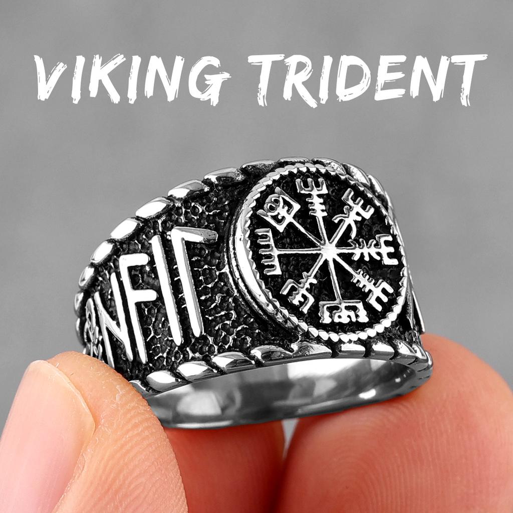 Viking Norse Mythology Odin Stainless Steel Mens Rings Punk Amulet for Male Boyfriend Biker Jewelry Creativity Gift