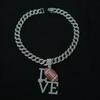 Fashionable Men's Colorful Diamond LOVE Rugby Alloy Pendant, European and American Hip-hop Men's Necklace, Personalized and Colorful