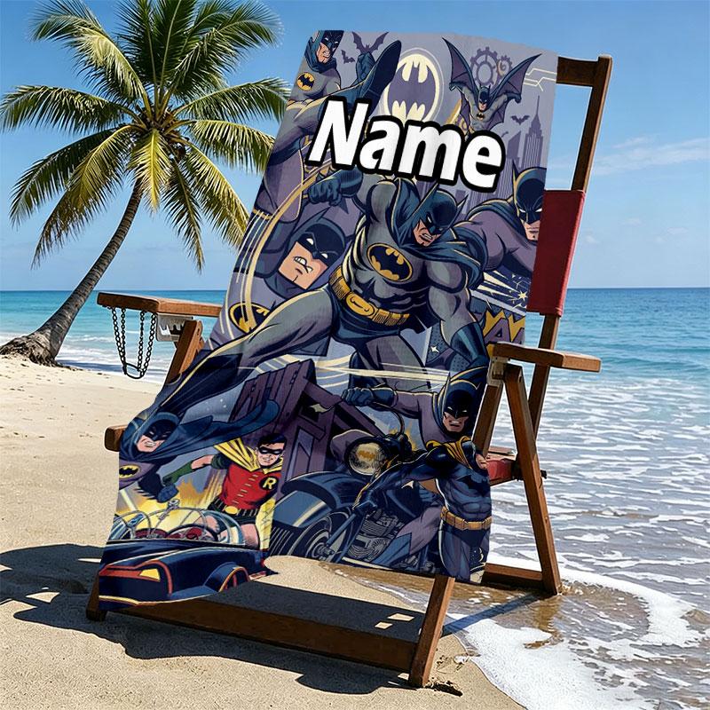 Custom Name Personalized Batman Print Beach Towel, for Trip Camping Beach Party Home Decor, Birthday Gift for Family & Friends