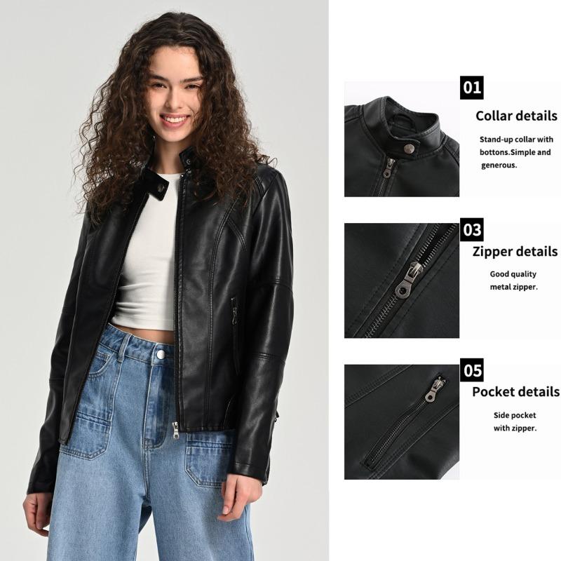 Stand-up Collar Leather Jacket Women's New Leather Jacket Women's Jacket Slim Thin Small Coat Women's Motorcycle Clothes