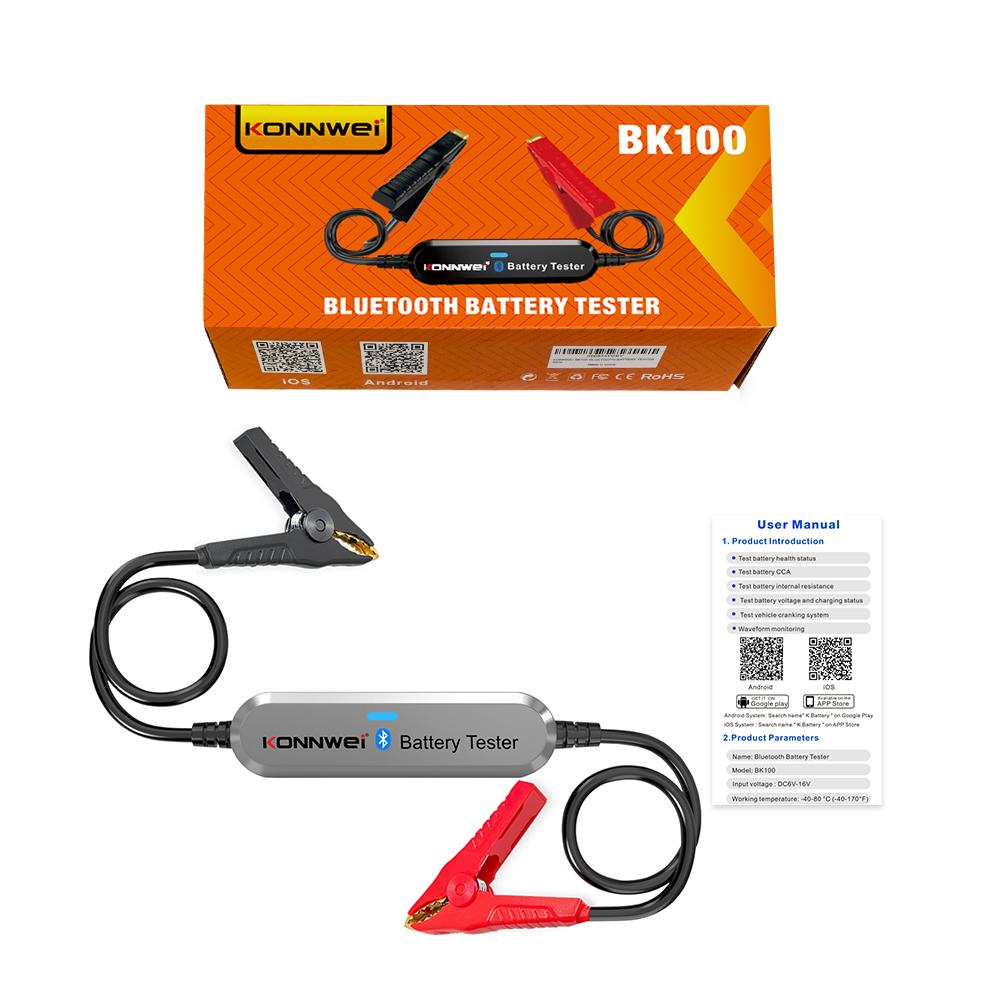 

BK200 KONNWEI BK100 Battery Tester Bluetooth 5.0 Car Motorcycle Truck 6V 12V 24V Battery Analyzer 2000 CCA Charging Test Tool BK100 Sliver