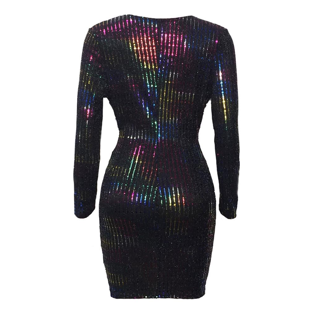 Women Sexy Club  V Neck Glitter Sequin Evening Cocktail Wrap Party  Dress