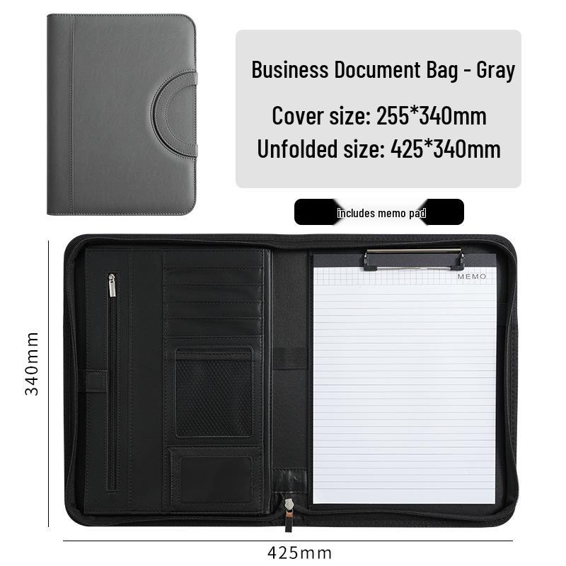 A4 Multifunction Leather Zipper Briefcase Binder with Clipboard