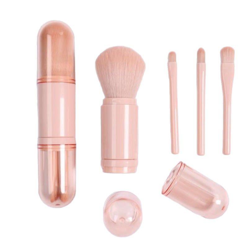 Compact 4-in-1 Retractable Makeup Brush Set for Powder, Eyeshadow, and Blush