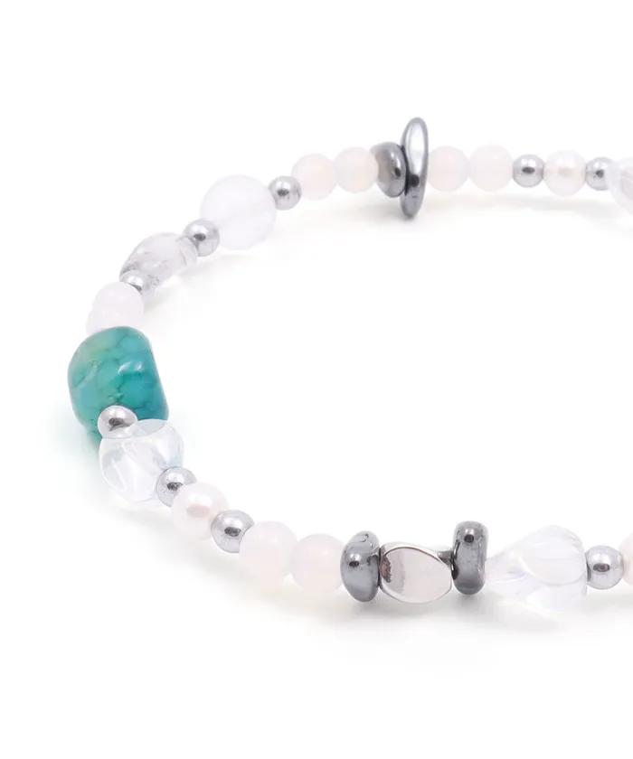 Green Stone & Clear Quartz Mix Natural Bracelet (PLT-BR-096_WT)