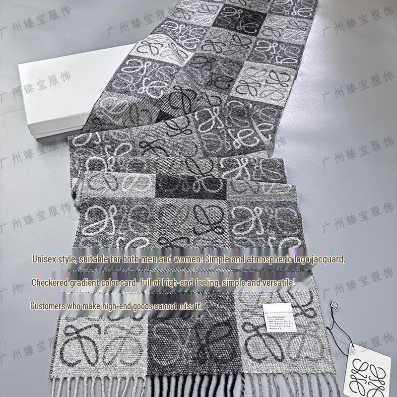 In-Stock Checkerboard Pattern Cashmere Wool Scarf Snood - High-End, Warm, Comfortable, Unisex