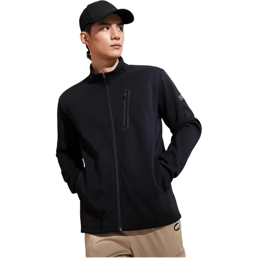 Anta Solid Color Zipper Stand Collar Long Sleeve Fleece Jacket Men Jacket Black 952237736-3