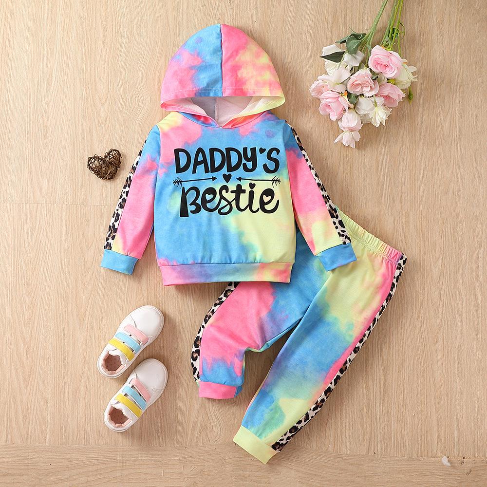 

Kids Cross-Border Tie-Dye Patchwork Hoodie & Sweatpants Set, Autumn/Winter Fashion 18-24 Months