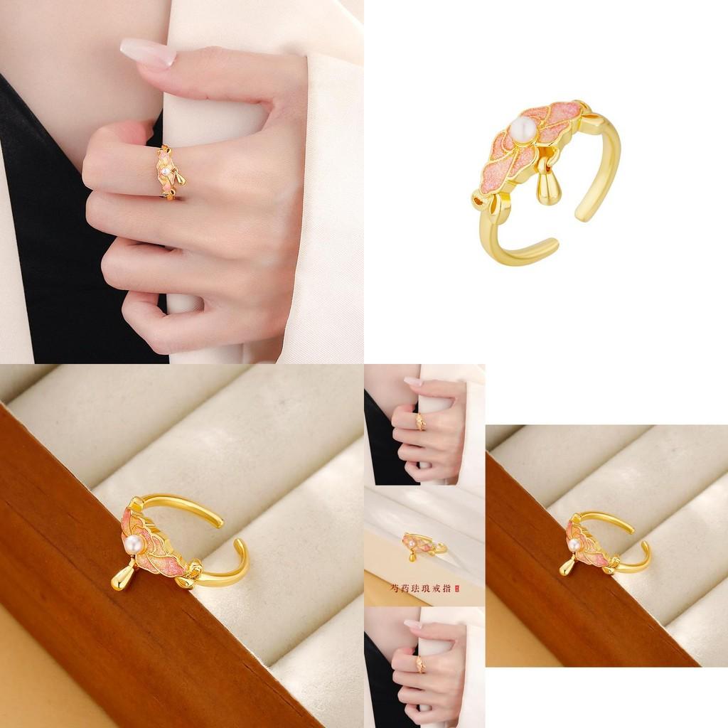 Sophisticated Pink Peony Flower Ring Open Design Copper Luxurious Jewelry For Women